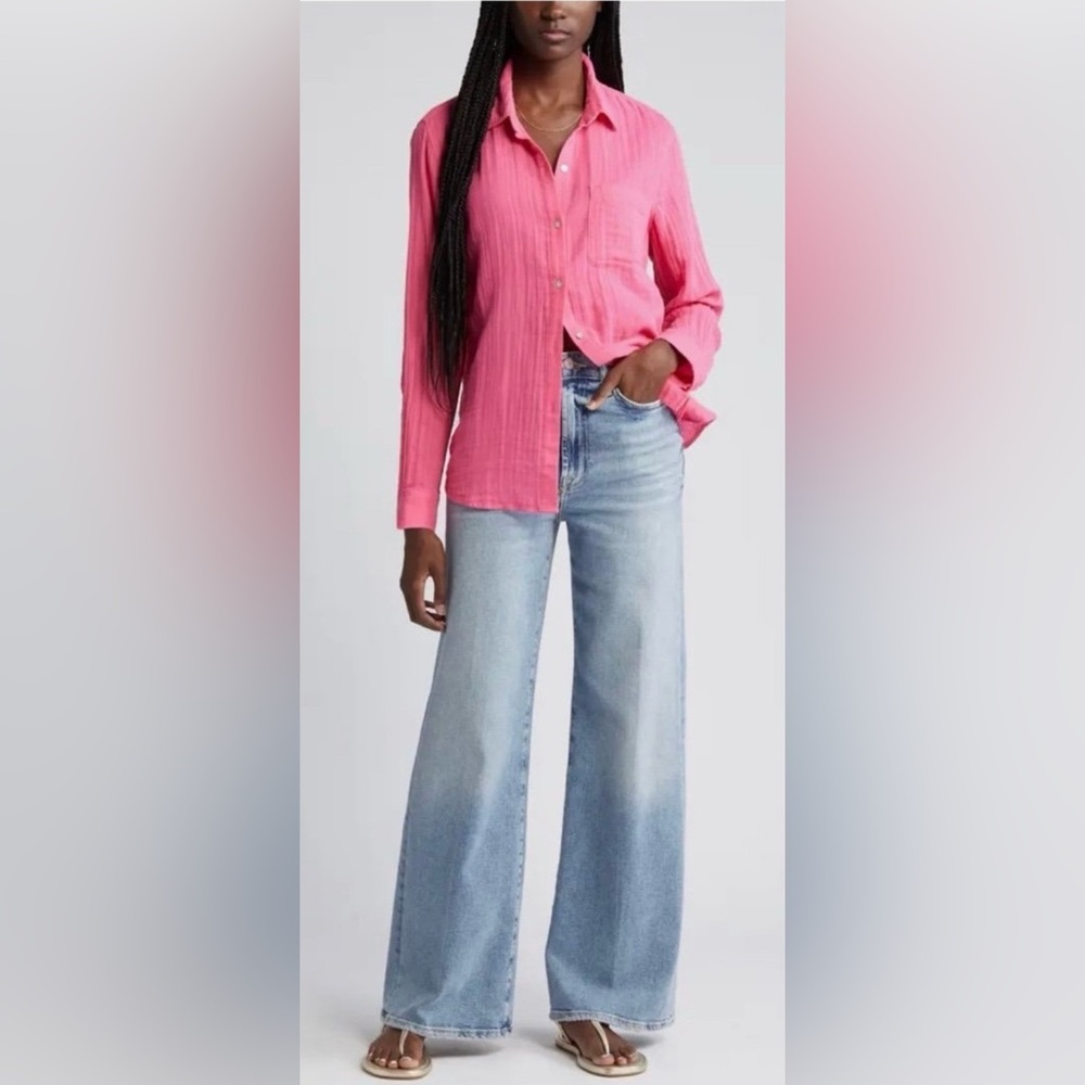 J. Crew Women’s Small Cotton Soft Gauze Button Up Shirt Wild Berry - Picture 2 of 11